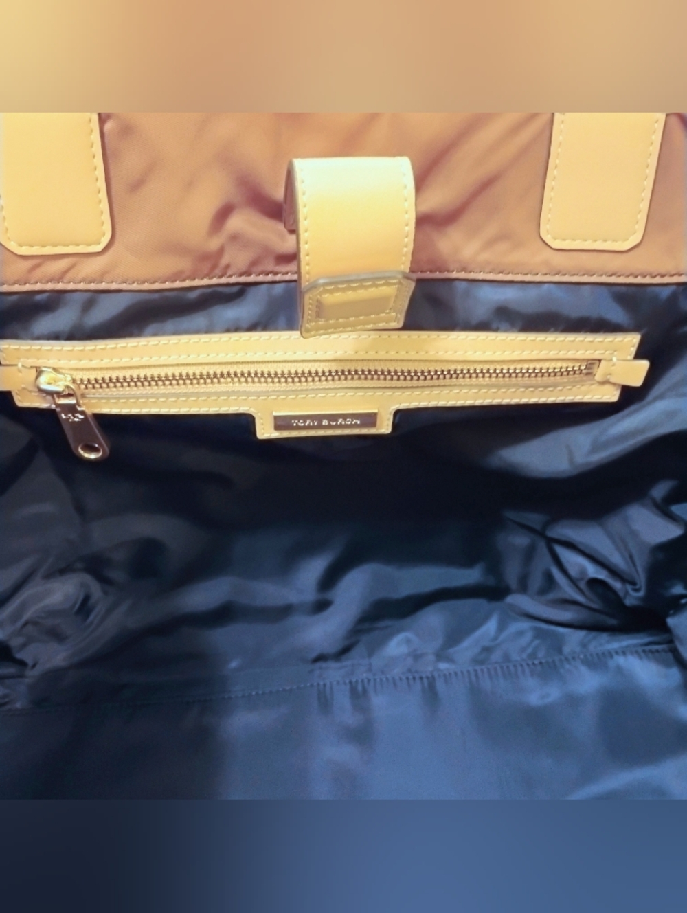LIKE NEW Tory Burch Large Ella Tote - Tan Trim w/Aqua, Navy, Brown Pattern - Picture 15 of 15